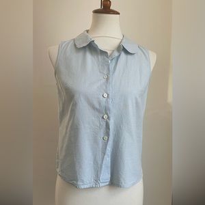 Agnes B  blue & white checked Sleeveless Button-Up shirt